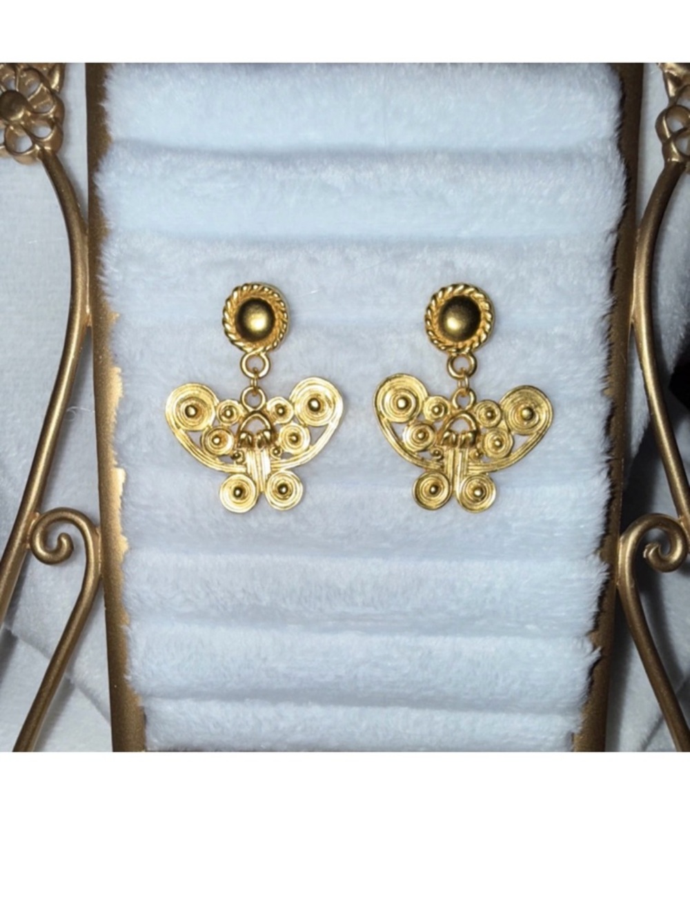 Gold Precolumbian Butterfly Drop Earrings - Elegant Women's Jewelry